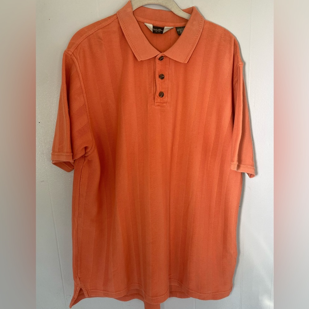 Eddie Bauer Cotton Polo Shirt Orange Short Sleeve Men’s Size Tall  Large